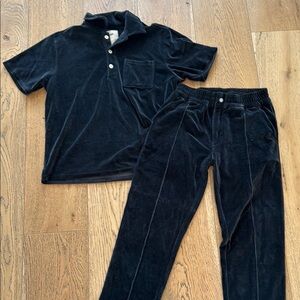 OAS Black Velour Polo & Lounge Pants Set